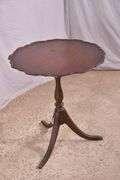 Pair of Ferguson mahogany tilt-top side tables; 55-12237+