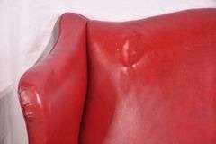 Pair of Ethan Allen red leather wingback armchairs; 74-12889