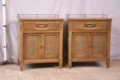 Pair of end tables with brass galleries; 55-12284