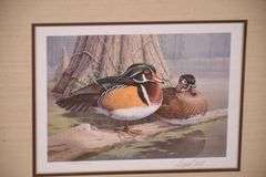 Signed limited edition framed 1985 First of Georgia waterfowl print and stamp by Daniel Smith; 55-12218B