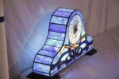 Stained glass Napoleon style mantle clock with lighted interior; 1116-734
