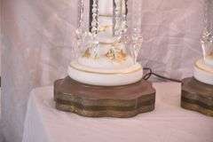Pair of white and gold painted luster lamps with crystal prisms; 55-12198