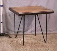 Coaster wooden top side table with black metal hairpin legs; 74-12902