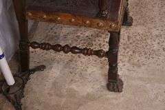 Set of 4 carved dining chairs with embossed leather seats and backs; 192-3099
