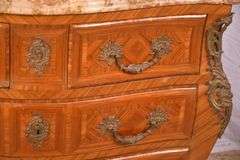 Inlaid ormolu mounted bombe style 2 over 2 drawer dresser with marble top; 55-12172B