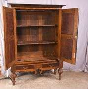 Early inlaid 2 door armoire with black trim; 55-12302