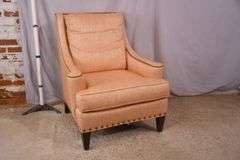 Sherrill upholstered armchair with brass nail head trim; 336-4580