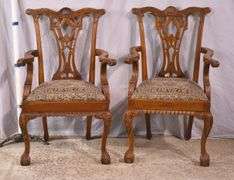 Pair of carved mahogany Chippendale style open armchairs; 1116-739