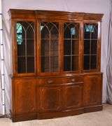 Crotch mahogany 2 part bowfront breakfront; 55-12189