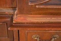 Crotch mahogany 2 part bubble glass breakfront; 74-12886