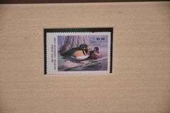Signed limited edition framed 1985 First of Georgia waterfowl print and stamp by Daniel Smith; 55-12218B