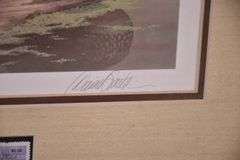 Signed limited edition framed 1985 First of Georgia waterfowl print and stamp by Daniel Smith; 55-12218B