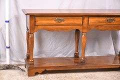 Pine 2 drawer two-tier console table with turned columns; 5038-003
