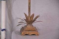 Gold metal palm lamp with split bamboo shade; 336-4566