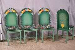 Set of 4 green decorated chairs; 55-12211