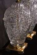 Pair of large crystal lamps with gold metal bases; 55-12271