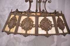 Vintage ornate iron and slag glass chandelier; 55-12295