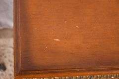 Carved 3 drawer bedside chest with gold trim; 4779-005