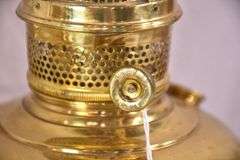 Pair of electric converted brass oil lamps; 396-1395