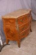Inlaid ormolu mounted bombe style 2 over 2 drawer dresser with marble top; 55-12172B