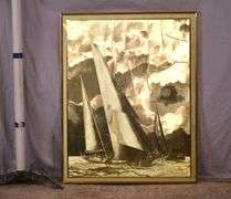 Manifestations gold foil optical illusion art with sailboats; 336-4568