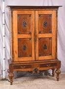 Early inlaid 2 door armoire with black trim; 55-12302