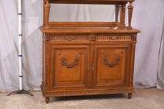 Carved oak French style 3 part buffet with beveled mirror backsplash; 55-12290