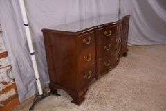 Baker inlaid mahogany 9 drawer triple dresser; 55-12266
