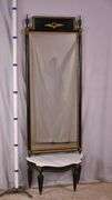 Black and gold mirror with low marble top console table; 55-12187