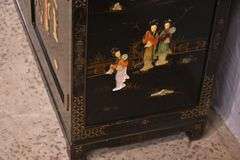 Black and gold Oriental decorated 2 door dresser with fitted interior; 55-12177