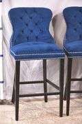 Set of 3 Abbyson Living blue tufted back bar chairs with silver nail head trim; 1153-090