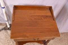 Monitor cherry two-tier single drawer side table with turned legs and columns; 55-12340