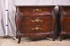 Pair of carved cherry French style 3 drawer bedside chests; 74-12878C