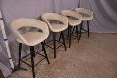 Set of 4 modern style bar chairs with white synthetic leather seats; 74-12858