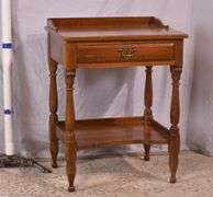 Monitor cherry two-tier single drawer side table with turned legs and columns; 55-12340