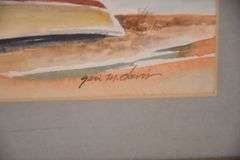Framed watercolor of a boat on beach by Geri M. Davis; 9485-110