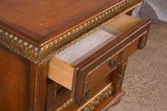 Carved 3 drawer bedside chest with gold trim; 4779-005