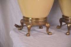 Pair of ceramic lamps with gold metal bases; 55-12200B