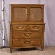Mid-century style chest on chest with fitted interior; 55-12195