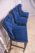 Set of 3 Abbyson Living blue tufted back bar chairs with silver nail head trim; 1153-090