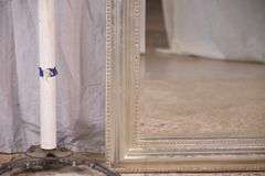 Pottery Barn large beveled mirror with silver frame; 1152-101