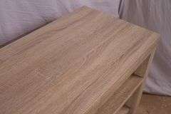 Distressed barnwood-look laminate open front bookcase/media credenza; 1153-088