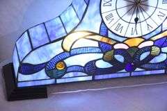 Stained glass Napoleon style mantle clock with lighted interior; 1116-734