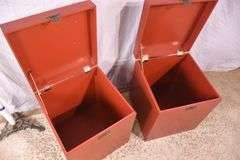 Pair of distressed red Oriental style lift-top boxes; 1152-103