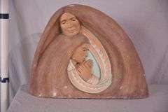 Ceramic sculpture of mother and child by J. Vera; 55-12229