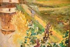 Large framed painting on canvas of a windmill; 55-12253