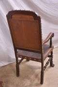 Set of 4 carved dining chairs with embossed leather seats and backs; 192-3099