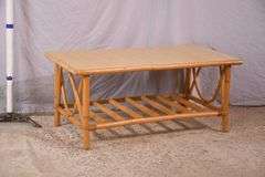 Rattan bentwood two-tier coffee table with Formica top; 1116-728