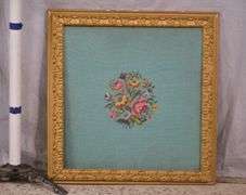 Framed floral needlepoint panel; 192-3105