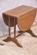 Small leather top drop-leaf side table; 18308-002